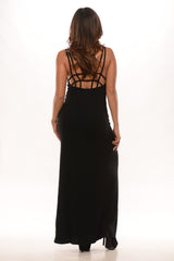 Spaghetti Strap Grid Back Maxi Dress - Black