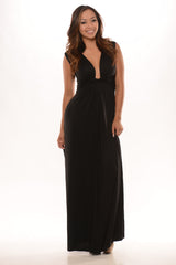 Cap Sleeve Twist Front V Maxi - Black