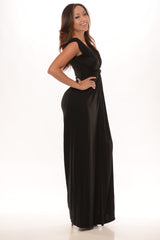 Cap Sleeve Twist Front V Maxi - Black