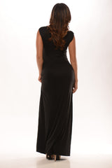 Cap Sleeve Twist Front V Maxi - Black