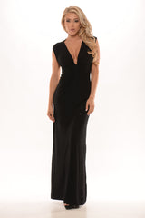 Cap Sleeve Rouched Mid Maxi Dress - Black