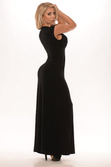 Cap Sleeve Rouched Mid Maxi Dress - Black