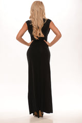 Cap Sleeve Rouched Mid Maxi Dress - Black