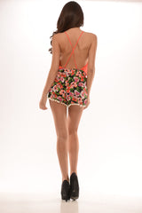 Front Cross Over Neck Bodysuit with X Back - Coral