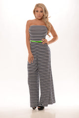 Wide Leg Jumpsuit - Midnight Navy/White