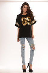 "89" Print Short Sleeve Box Top - Black