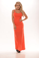 Spaghetti Strap Grid Back Maxi Dress - Red/Orange