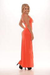 Spaghetti Strap Grid Back Maxi Dress - Red/Orange