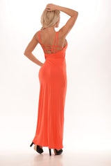 Spaghetti Strap Grid Back Maxi Dress - Red/Orange