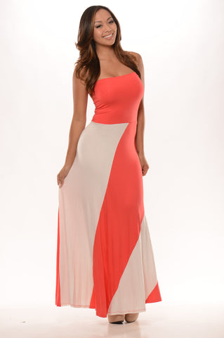 High Waist Diagonal Maxi Skirt/Dress - Strawberry & Ivory