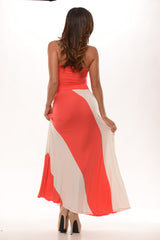 High Waist Diagonal Maxi Skirt/Dress - Strawberry & Ivory