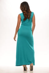 Cap Sleeve Rouched Mid Maxi Dress - Ocean Blue