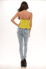 Strapped With Flare Crop Top - Neon Yellow