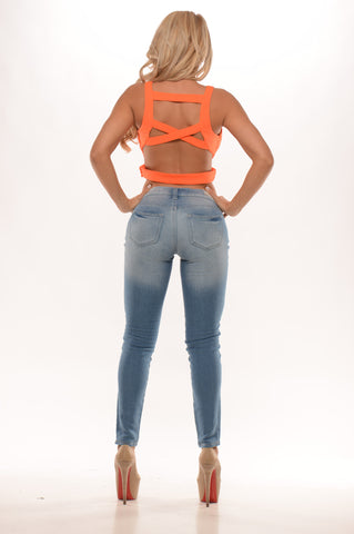 Criss Cross Back Crop Top - Orange