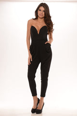 Deep V Tube Long Jumpsuit - Black