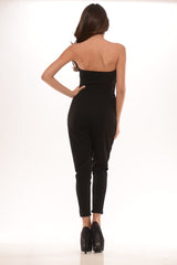 Deep V Tube Long Jumpsuit - Black