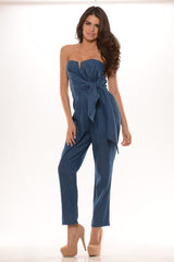 Denim Bow Jumpsuit - Blue