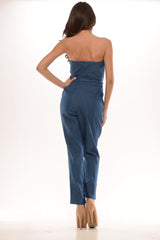 Denim Bow Jumpsuit - Blue