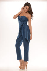 Denim Bow Jumpsuit - Blue