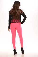 Long Sleeve Lace Back Crop Top - Black