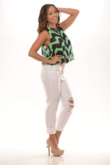 Chevron Wave Top - Green/Navy