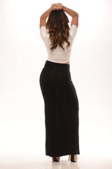 High Waist Side Slit Maxi Skirt - Black