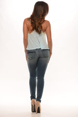 Daisy Flower Trim Crop Top - Baby Blue