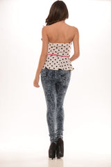 Polka Dot Tube Peplum Top - Ivory/Black