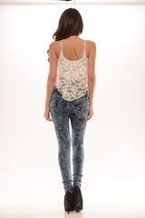 Floral Gold Lace Top - Ivory
