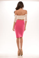 Off Shoulder Lace Crop Top  - White