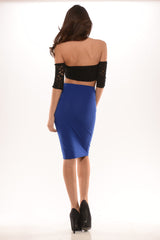 Off Shoulder Lace Crop Top  - Black