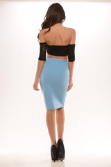 High Waisted Pencil Skirt - Sky Blue