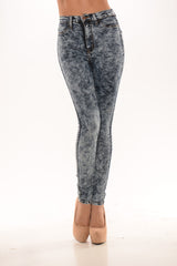 High Waisted Acid Wash Skinny Denim Jean Pants - Dark Wash