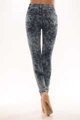 High Waisted Acid Wash Skinny Denim Jean Pants - Dark Wash