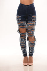 High Waist Destroyed DARK Denim