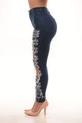 High Waist Destroyed DARK Denim