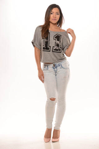 Oversize Jersey T with Number Print - Grey