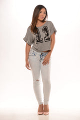 Oversize Jersey T with Number Print - Grey