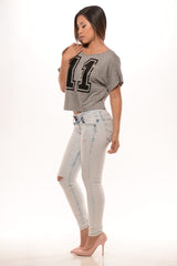 Oversize Jersey T with Number Print - Grey