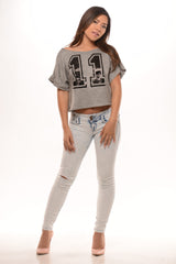 Oversize Jersey T with Number Print - Grey