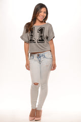 Oversize Jersey T with Number Print - Grey