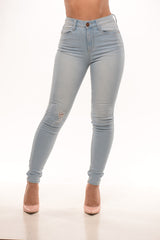 Light Wash Denim Jeans with Rip