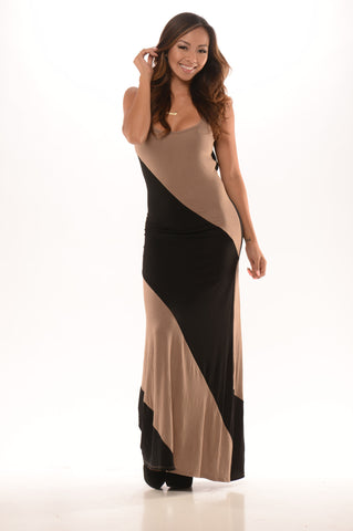 Diagonal Stripe Maxi Dress - Mocha/Black
