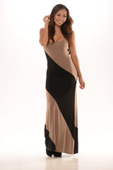 Diagonal Stripe Maxi Dress - Mocha/Black