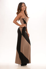 Diagonal Stripe Maxi Dress - Mocha/Black