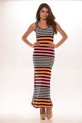 Candy Stripe Maxi Dress - Pink & Orange