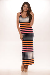 Candy Stripe Maxi Dress - Pink & Orange