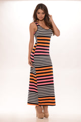 Candy Stripe Maxi Dress - Pink & Orange