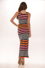 Candy Stripe Maxi Dress - Pink & Orange