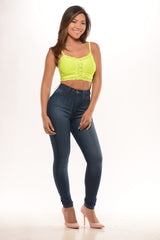 Lace Bralette W/  Buttons Detail - Lime